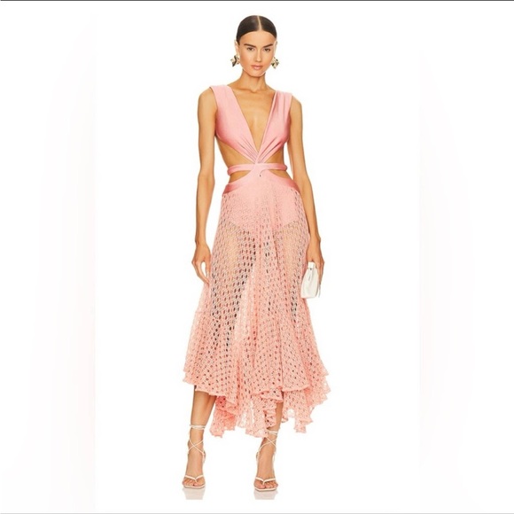 Patbo Monstera Crochet Bustier Dress Apricot - Picture 1 of 4